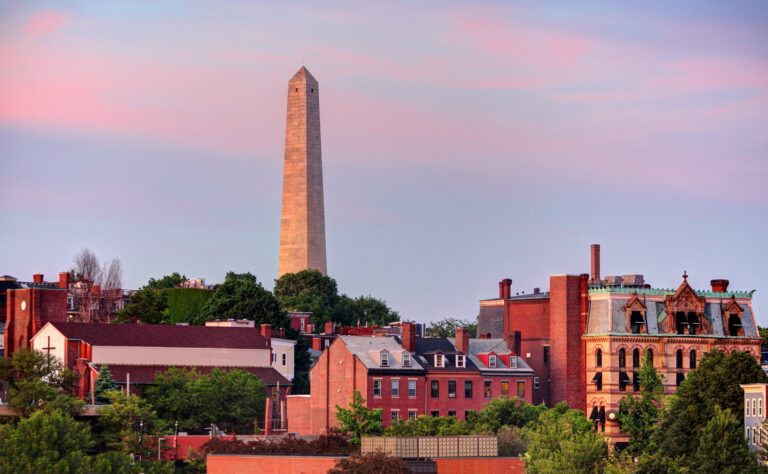 Bunker Hill Monument and the Charlestown neighborhood of Boston